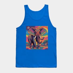 Paint Drawing of an Elephant in the Sunset Tank Top